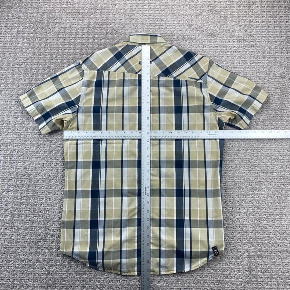 QUIKSILVER Shirt Men Medium M Beige Blue White Plaid Button Up Surf Surfing MENS - Picture 9 of 11